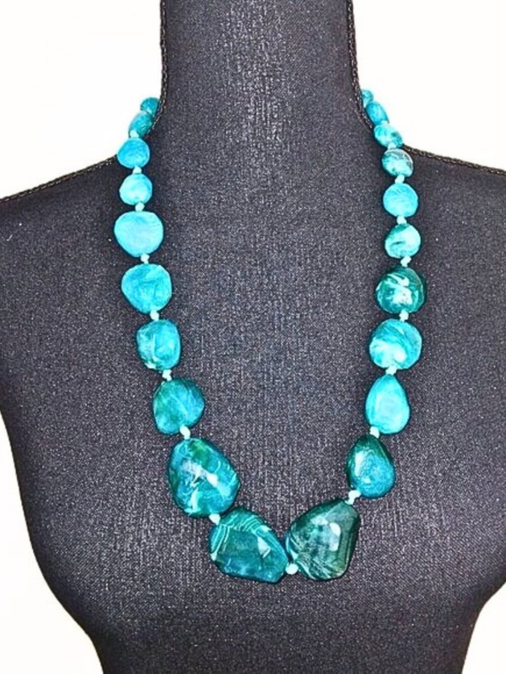 WOMEN'S CHUNKY NECKLACE W/TURQUOISE & JADE STONE BEADS